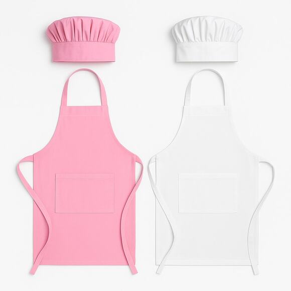 Pink & White Chef Costume Hat & Apron Set of 2 - Picture 1 of 5